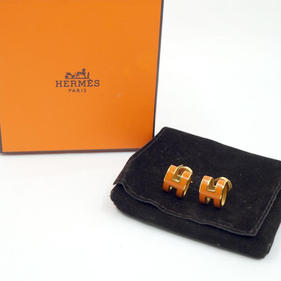 栄】エルメス ピアス ポップアッシュ ポップH Hロゴ オレンジ
