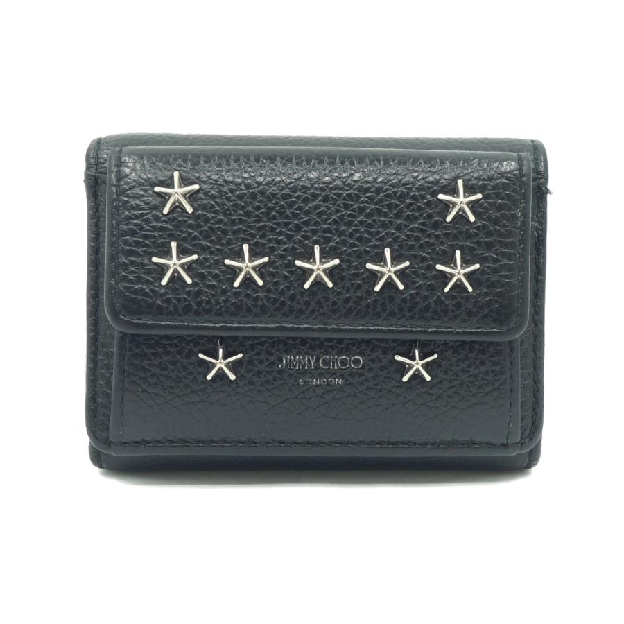 栄】ジミーチュウ コンパクトウォレット 黒 シルバー金具 レザー