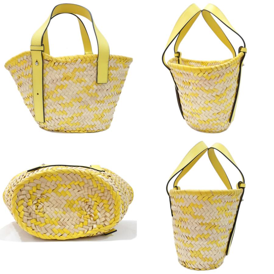 ロエベ　かごばっく　イエロー ロエベ バスケットスモール ラフィア×レザー カゴバッグ