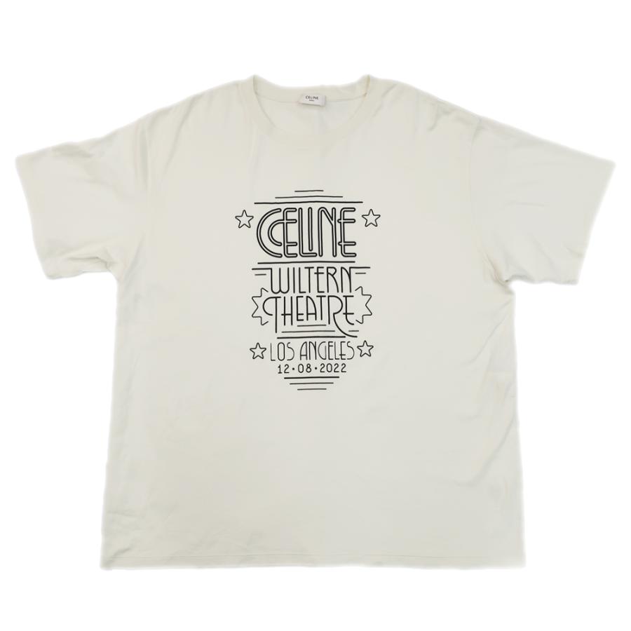 ホワイトのCELINEロゴTシャツ CELINE セリーヌ ロゴTシャツ コットン S ホワイト ブラック