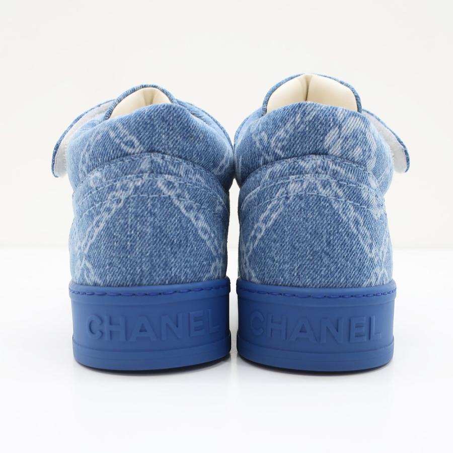 天白】シャネル デニムローカット スニーカー デニム ロゴ