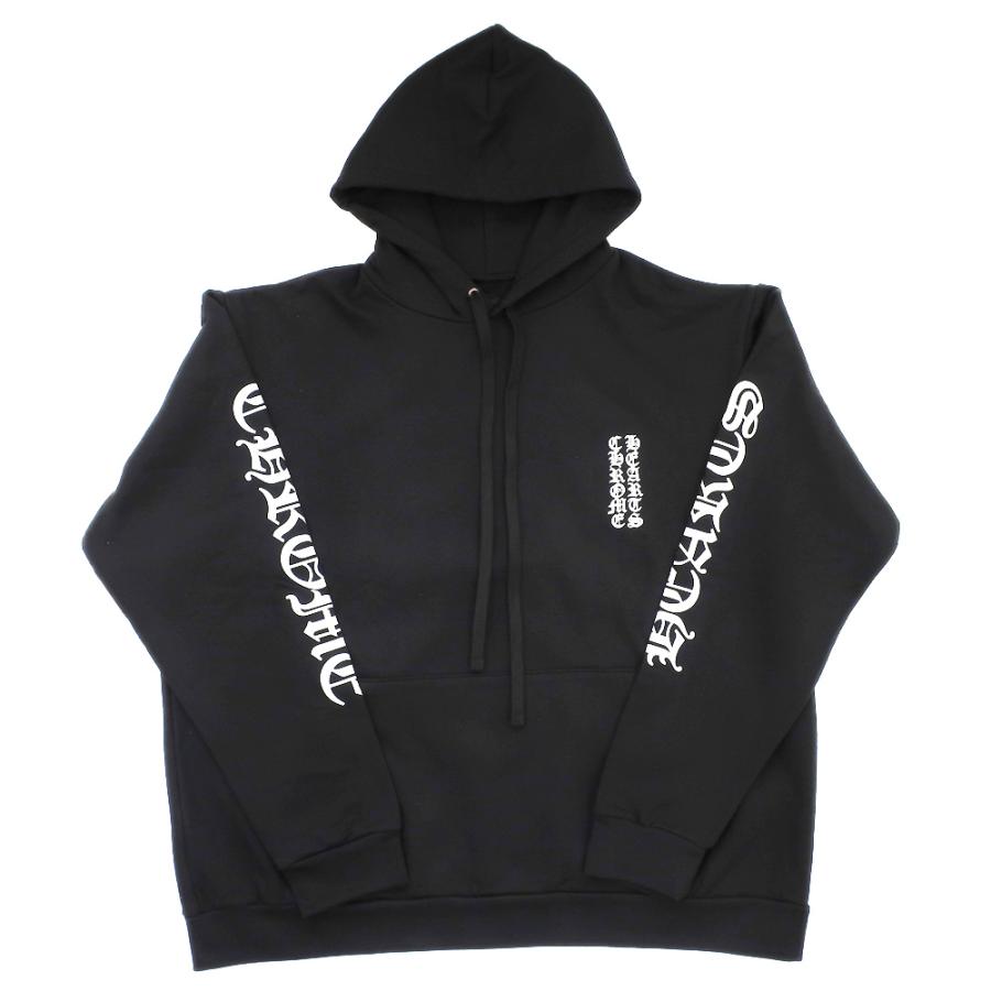 天白】クロムハーツ パーカー 袖ロゴプリント ブラック 黒 サイズXL