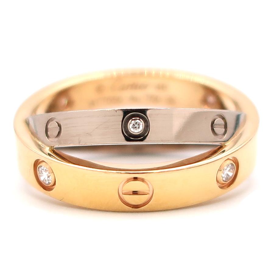 極美品 カルティエ ビーラブ リング 750 K18 PG WG ダイヤ 6P 天白】CARTIER カルティエ ビーラブ リング 指輪 6P ダイヤ K18 750 WG