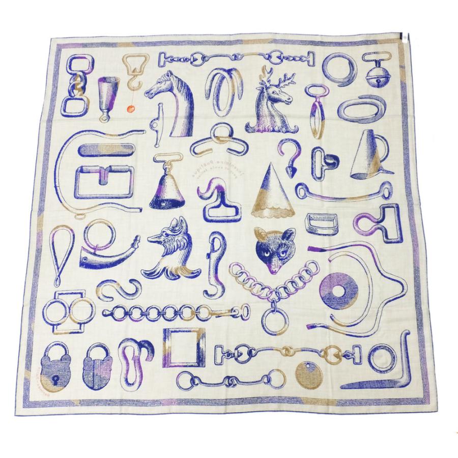 天白】エルメス カレ140 カレジェアン 鞍職人の詩的な目録 カシミヤ70