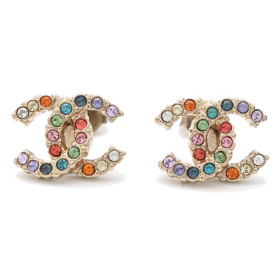 美品 シャネル ピアス ココマーク マルチカラーｘゴールド金具 天白】CHANEL シャネル ピアス マルチカラー マルチストーン ココ