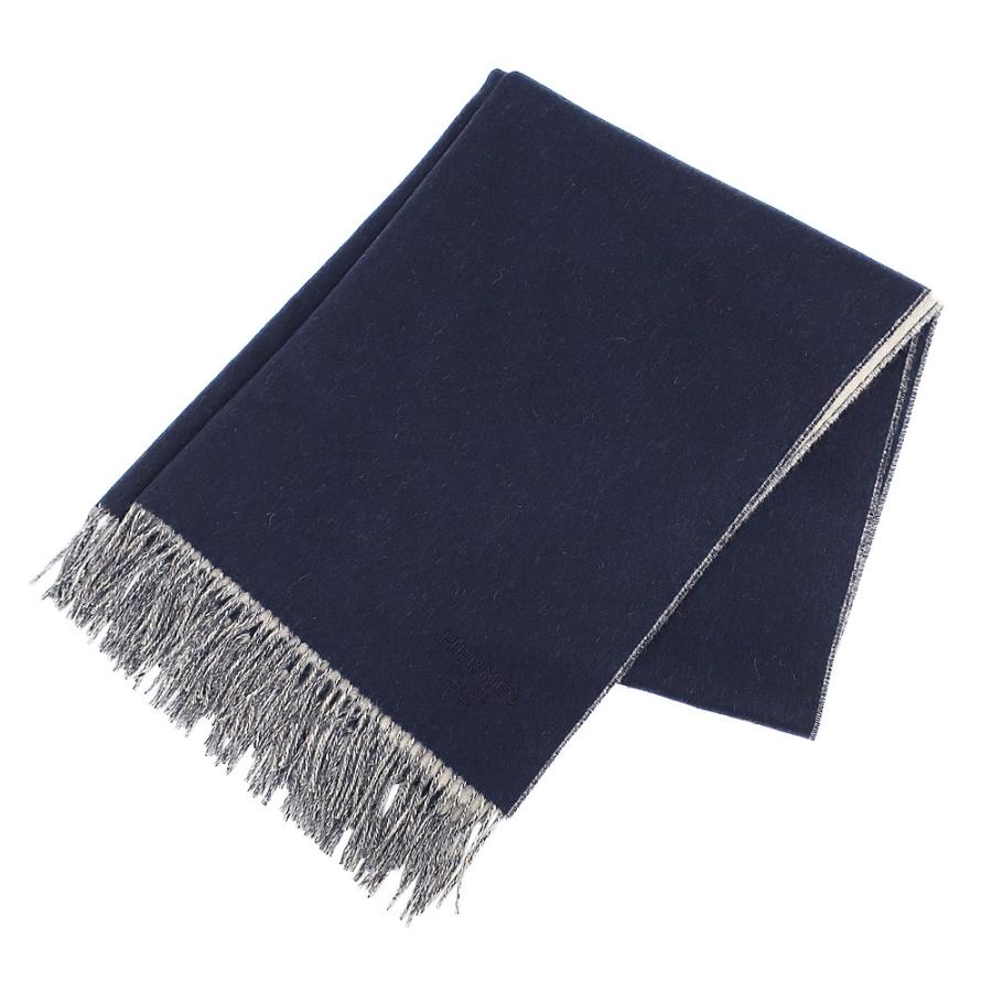 天白】エルメス マフラー ダブルフェイス ネイビー ベージュ