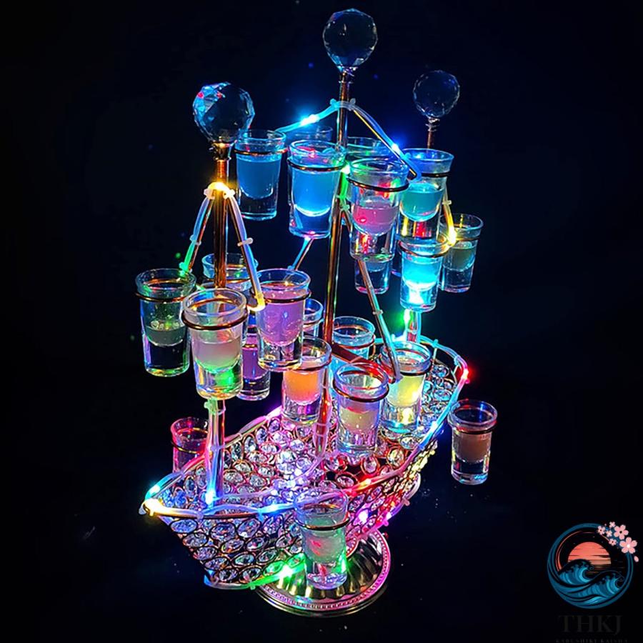 ワイングラス テキーラ観覧車 船 ワイングラスホルダー LED 酒ボトルの表示棚 ワインラック カクテルグラスホルダー アイスワインスタンド 酒グラス 収納ラック_7