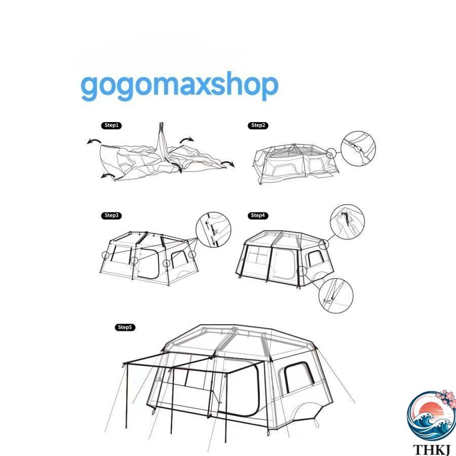 大型 ワンタッチテント 6-8人用 ロッジ型テント 小部屋テント パークテントキャンプテント THKJ 一体型 自立式 2つの前室 前室ポール付き 設営簡単 丈夫_7