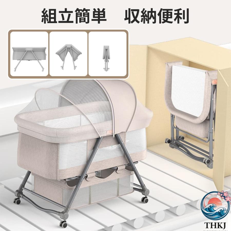 エントリーでポイント 5 倍獲得 ベビーベッド 添い寝ベッド 折りたたみ THKJ ミニ 組み立て簡単 ゆりかご ベビーラック 携帯便利 キャス 出産準備 安心_3