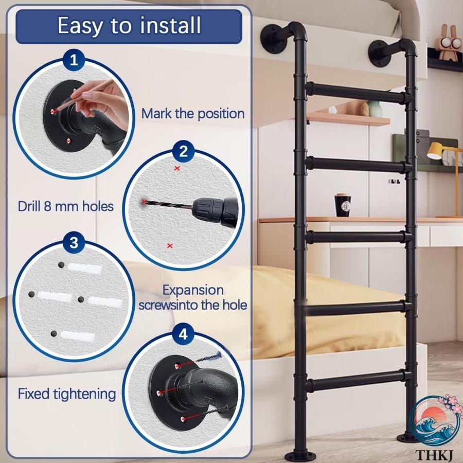 二段ベッド用はしご ロフト用はしご 地下室用避難はしご 緊急用火災用登山はしご THKJ 壁掛け式金属製踏み台 屋根裏 RV 図書館 デッキ 寮 ふんわり 快適の画像
