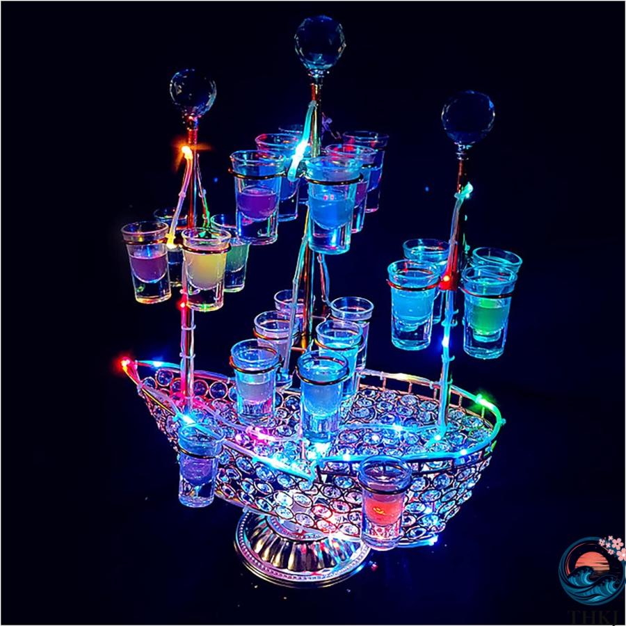 ワイングラス テキーラ観覧車 船 ワイングラスホルダー LED酒ボトルの表示棚 ワインラック THKJ カクテルグラスホルダー アイスワインスタンド 酒グラスの画像