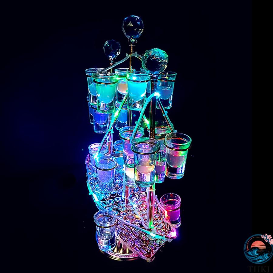 ワイングラス テキーラ観覧車 船 ワイングラスホルダー LED酒ボトルの表示棚 ワインラック THKJ カクテルグラスホルダー アイスワインスタンド 酒グラスの画像