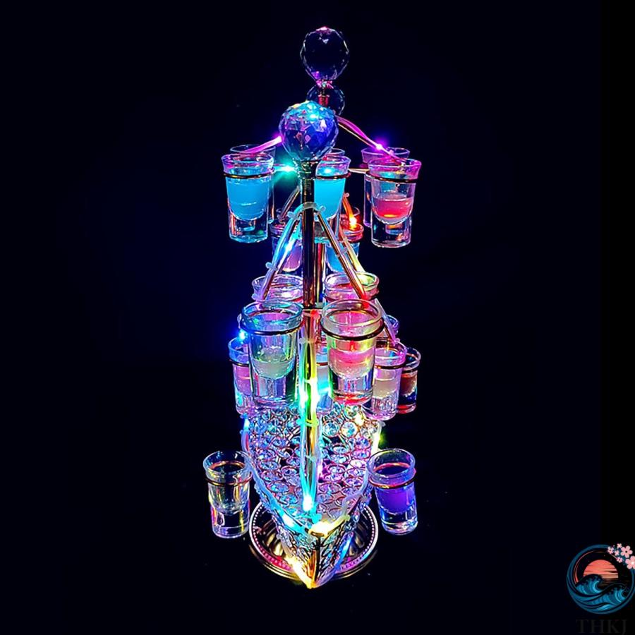 ワイングラス テキーラ観覧車 船 ワイングラスホルダー LED酒ボトルの表示棚 ワインラック THKJ カクテルグラスホルダー アイスワインスタンド 酒グラスの画像