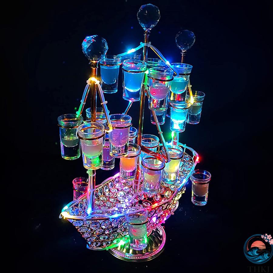 ワイングラス テキーラ観覧車 船 ワイングラスホルダー LED酒ボトルの表示棚 ワインラック THKJ カクテルグラスホルダー アイスワインスタンド 酒グラスの画像