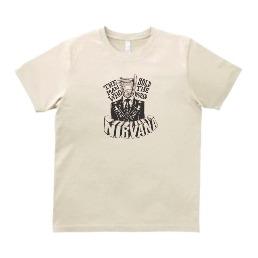 NIRVANA 音楽Tシャツ ロックTシャツ バンドTシャツ ライトベージュ : d 