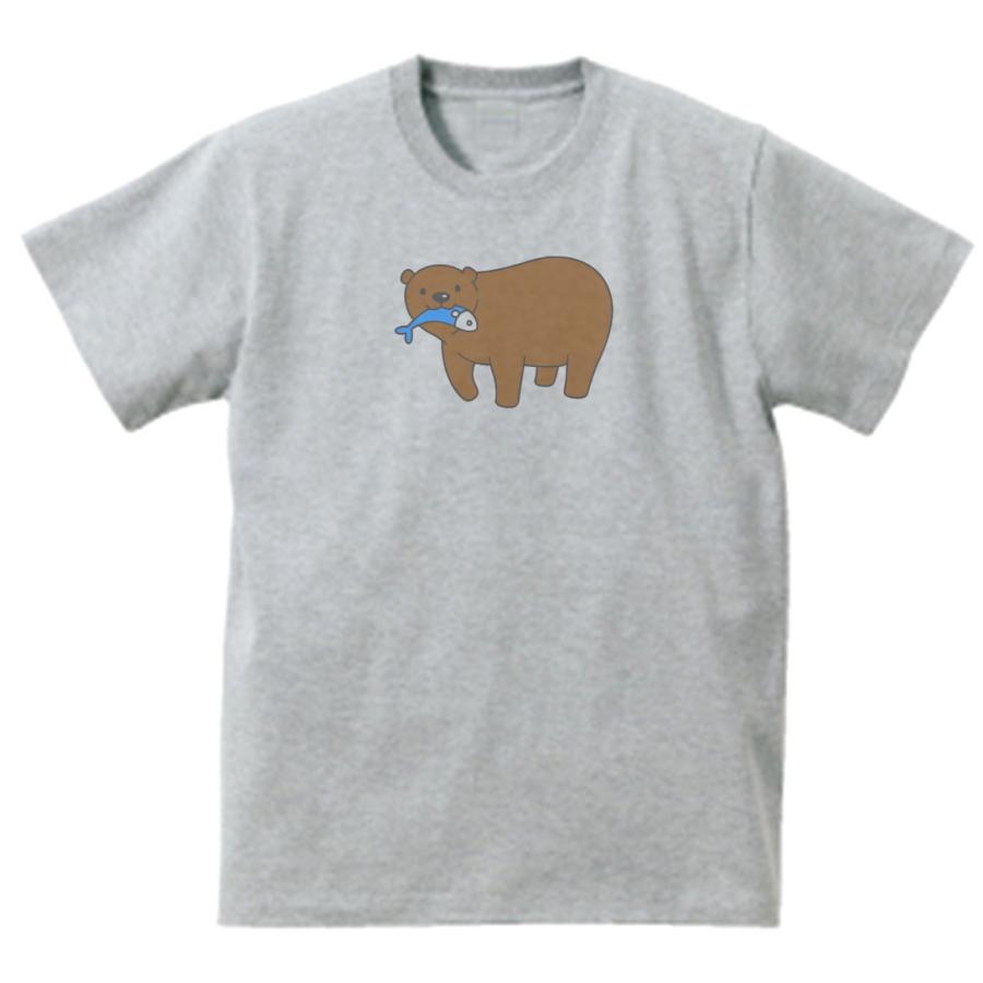 クマが鮭 おもしろデザイン Tシャツ グレー : うえきたや - 通販