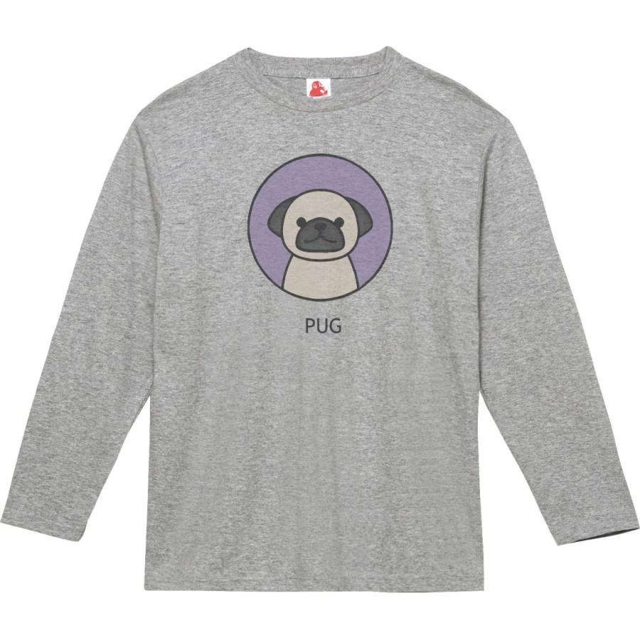 パグ 犬 おもしろデザイン 長袖Tシャツ ロングスリーブ グレー