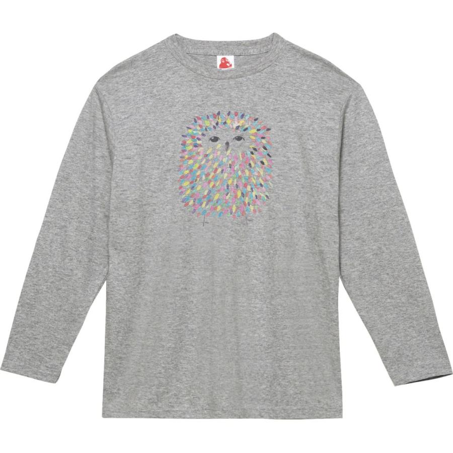 カラフルフクロウ 動物・生き物 長袖Tシャツ ロングスリーブ グレー