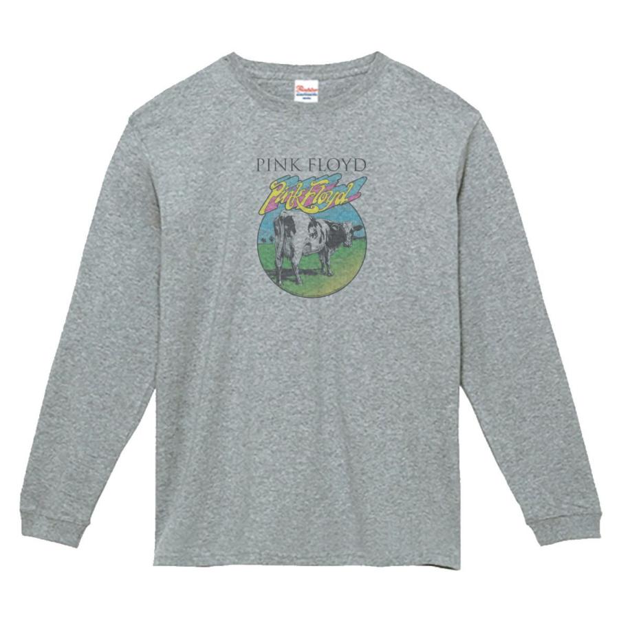 グレー 長袖Tシャツ ピンクプリント ピンク フロイドPink Floyd 長袖Tシャツ ロングスリーブ リブ付き ハイ