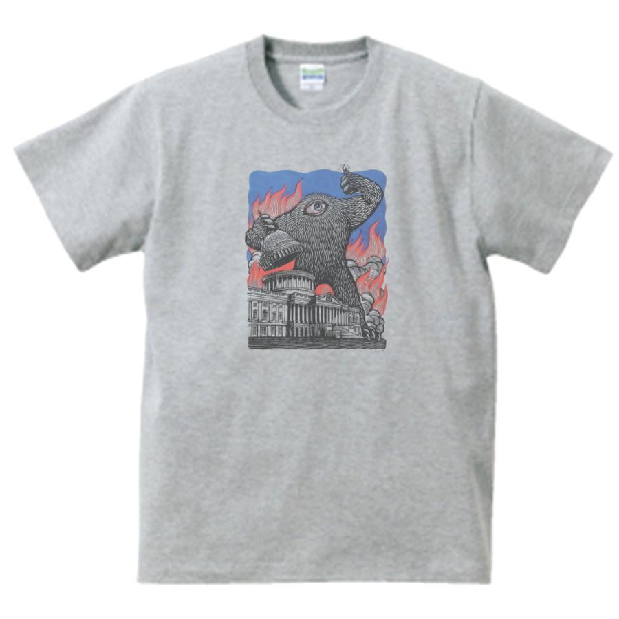 一つ目怪獣 レトロ おもしろ・バカ Tシャツ グレー : うえきたや