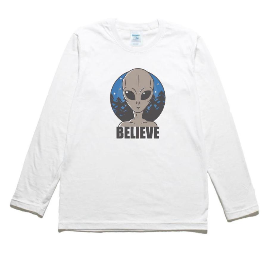 宇宙人信じる？ おもしろ・バカ 長袖Tシャツ ロングスリーブ : うえき