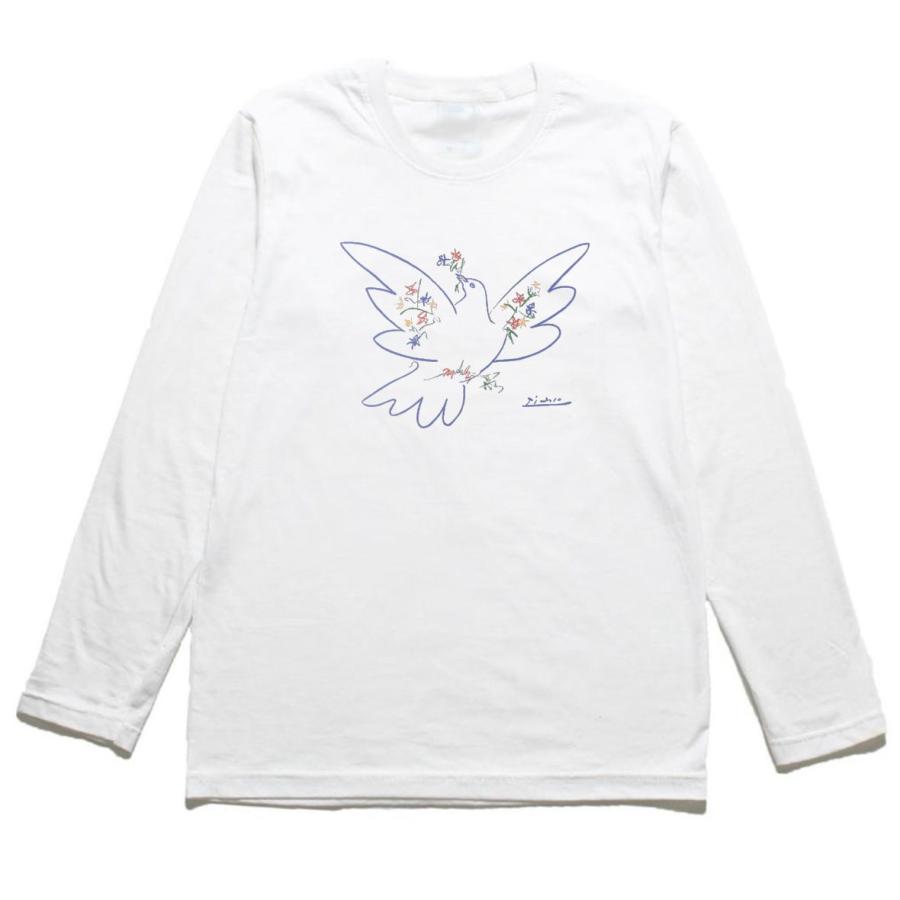 ピカソ 花と鳩 デザイン・アート 長袖Tシャツ ロングスリーブ : うえき