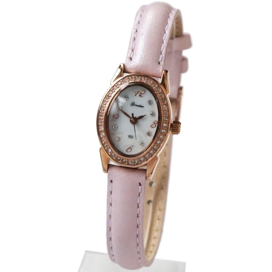 GRANDEUR ELEGANCE（グランドールエレガンス）スワロフスキーベゼル　オーバルシェル文字盤レディース時計　ESL052W2　バンドカラー：ピンク