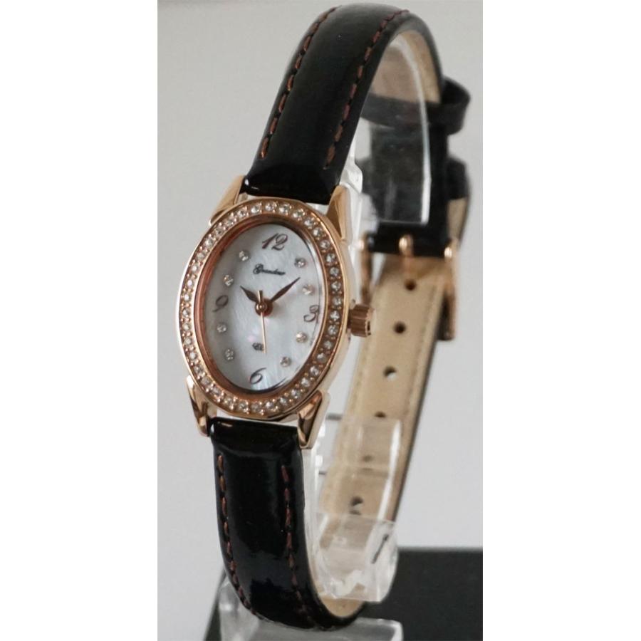 GRANDEUR ELEGANCE（グランドールエレガンス）スワロフスキーベゼル　オーバルシェル文字盤レディース時計　ESL052W4　バンドカラー：ダークブラウン