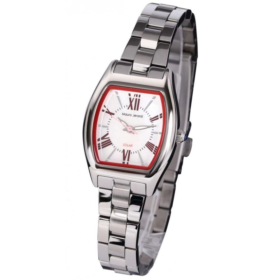 Mauro Jerardi（マウロジェラルディ） トノー型ソーラーレディースウォッチ　ホワイト/レッド　MJ058-4