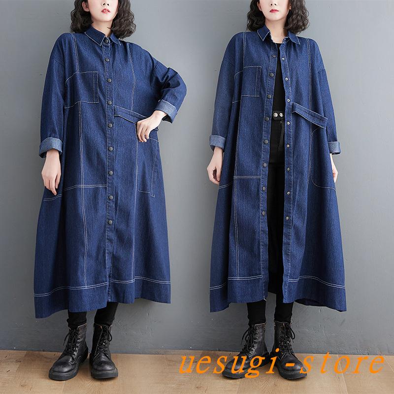 デニムワンピース シャツワンピース ジーンズ ロング丈 ワンピース レディース デニムシャツ 春秋服 カーディガン アウター 代30代40代50代 着痩せ Cops279 上杉ストア 通販 Yahoo ショッピング