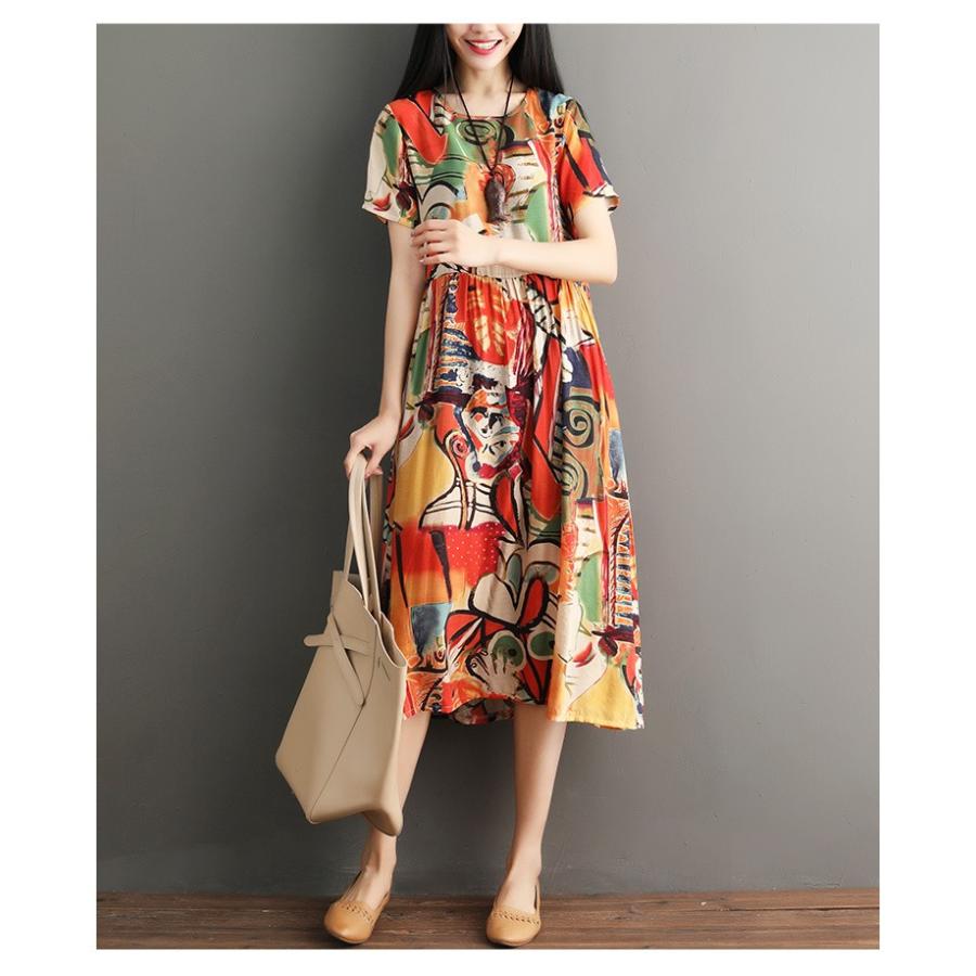 ワンピース Tシャツワンピース レディース 19新品 夏 浮世絵 和風 ロング 半袖 大きいサイズ カジュア 派手 個性的 デザイン Lyqs02 上杉ストア 通販 Yahoo ショッピング