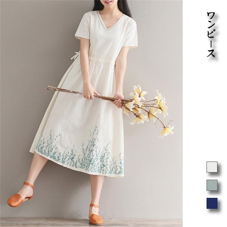 ワンピース Tシャツワンピース レディース 19新品 夏 刺繍 ロング 半袖 ｖネック 大きいサイズ カジュア 個性的 デザイン Lyqs03 上杉ストア 通販 Yahoo ショッピング