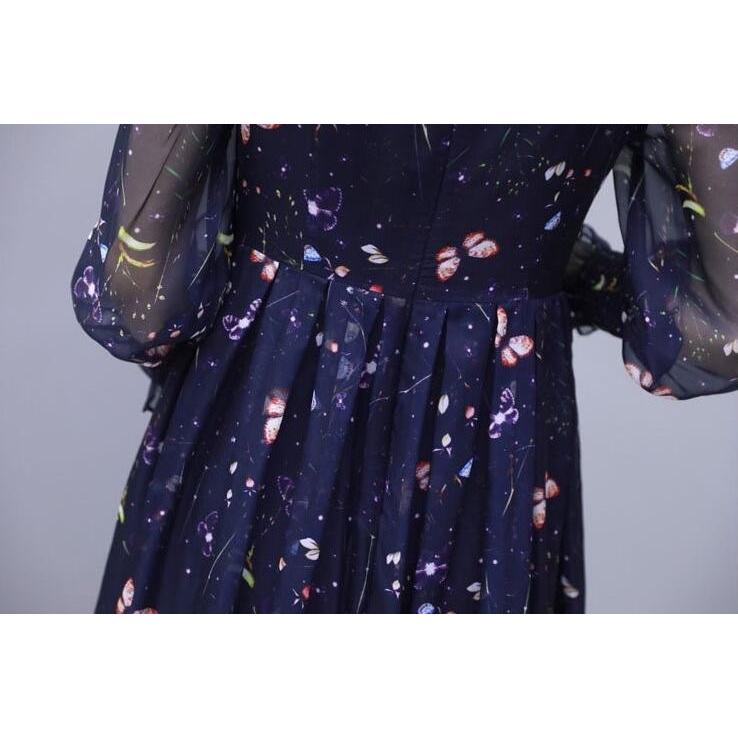 レディース 春夏 7分袖 シフォン ワンピース 蝶柄 プリントワンピ 膝丈 ワンピース 女性 上品 着痩せ キレイめ 0l 婦人服 Ops100 上杉ストア 通販 Yahoo ショッピング