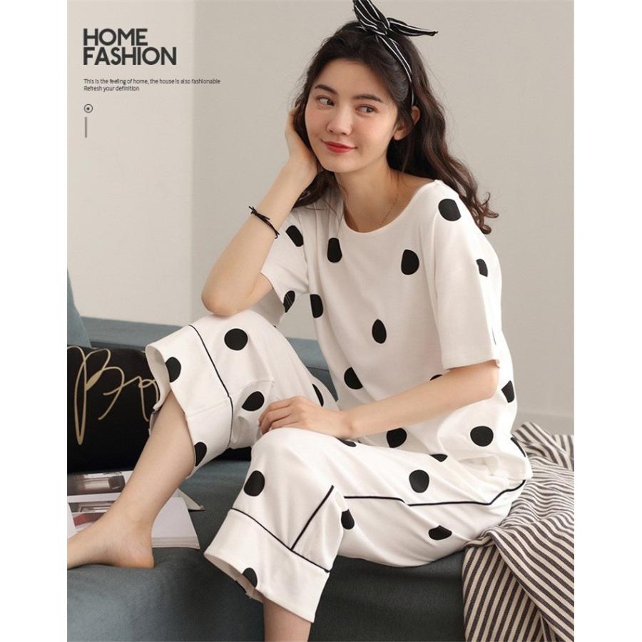パジャマ レディース 夏 パジャマー ルームウェア ドット柄 レース 上下セット パジャマ半袖七分丈パンツ 新作 女性 パジャマ 部屋着 寝巻き Phsy43 上杉ストア 通販 Yahoo ショッピング