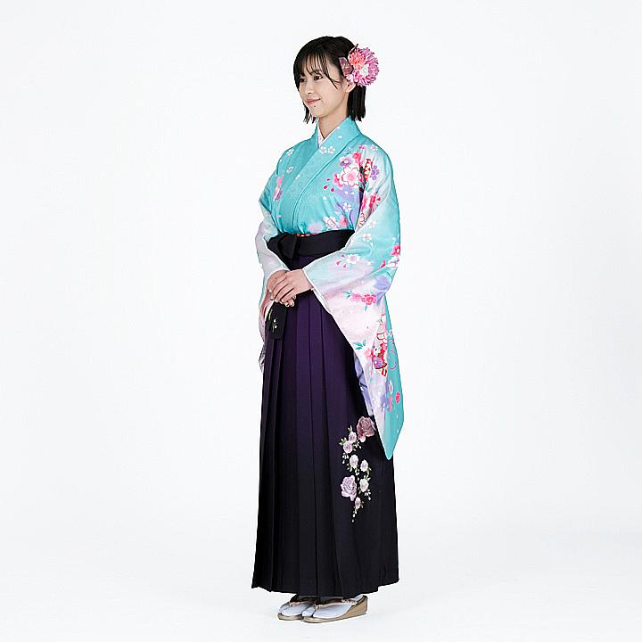 袴　小学生　卒業式　ジュニア　着物　水色　紫色 小学生 卒業式 レンタル 袴 HK-14 水色 紫 フルセットレンタル