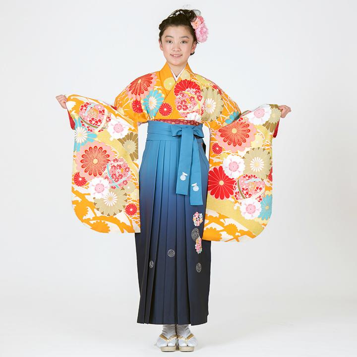 小学生 卒業式 レンタル 袴 HK-76 オレンジ 青 フルセットレンタル