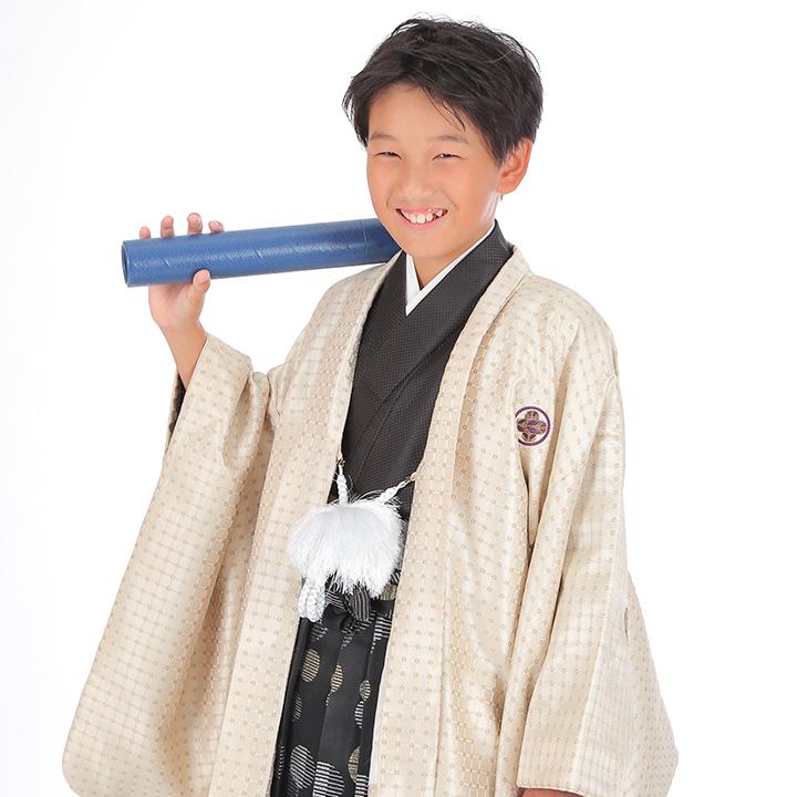 小学生　卒業式　レンタル　袴 HK-B69 ベージュ フルセット袴レンタル 送料無料 小学校 卒業式 袴 ジュニアハカマ 6年生 男の子 卒業式 羽織袴レンタル 男児
