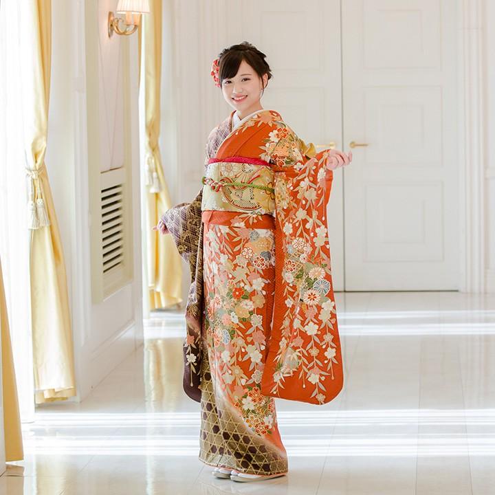 高級正絹 振袖レンタル 送料無料 FS-004 赤系 振袖 成人式 レンタル