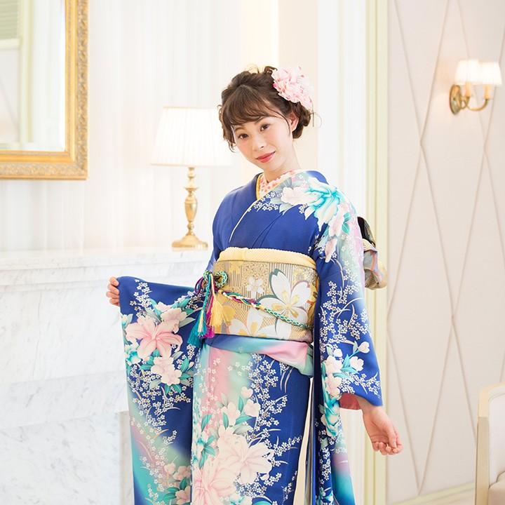 高級正絹 振袖レンタル 送料無料 FS-024 青系 振袖 成人式