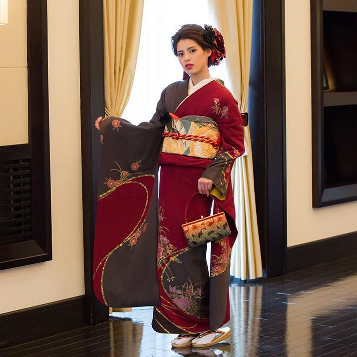 高級正絹 振袖レンタル 送料無料 FS-036 赤系 振袖 成人式 レンタル