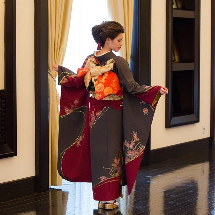 高級正絹 振袖レンタル 送料無料 FS-036 赤系 振袖 成人式 レンタル