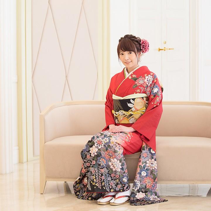 高級正絹 振袖レンタル 送料無料 FS-058 赤系 振袖 成人式 レンタル