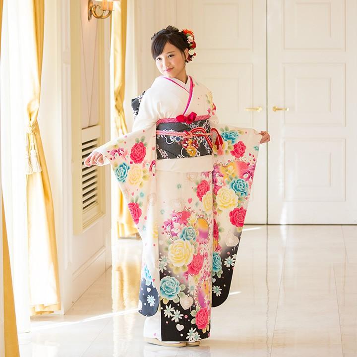 高級正絹 振袖レンタル 送料無料 FS-097 白系 振袖 成人式 レンタル