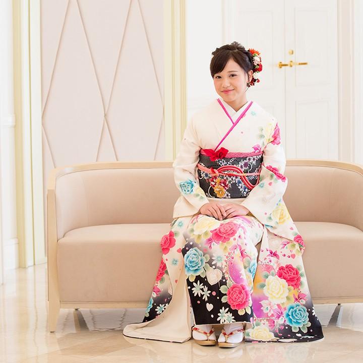 高級正絹 振袖レンタル 送料無料 FS-097 白系 振袖 成人式 レンタル