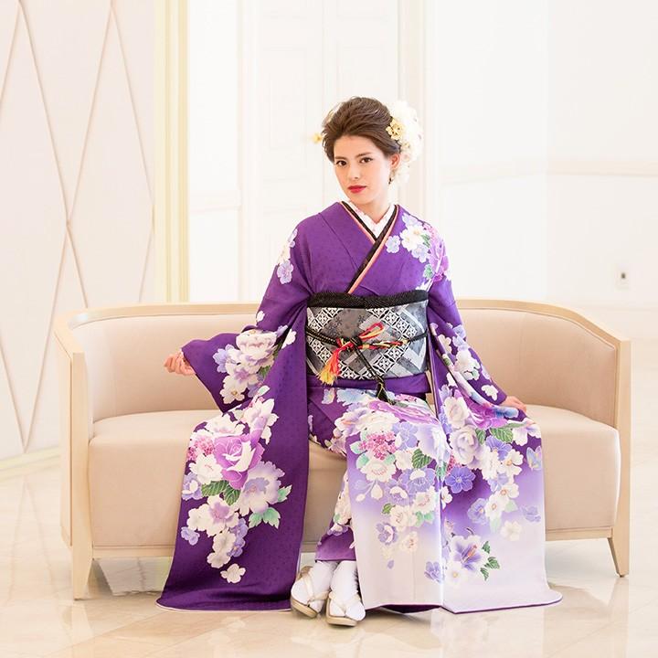 高級正絹 振袖レンタル 送料無料 FS-099 紫系 振袖 成人式 レンタル