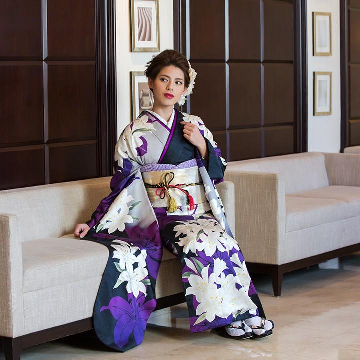 高級正絹 振袖レンタル 送料無料 FS-801 紫系 振袖 成人式