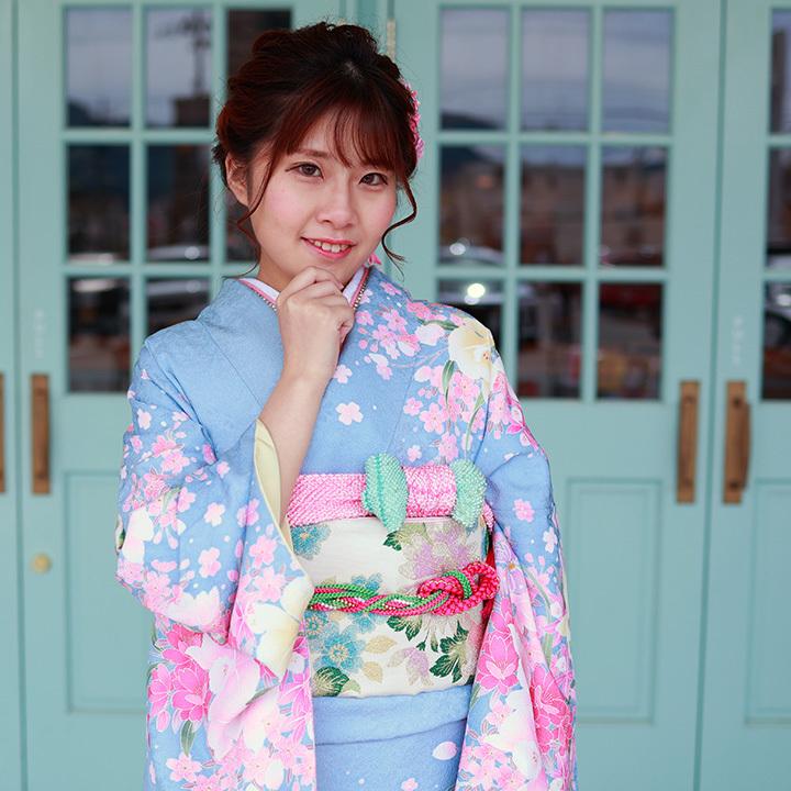 高級正絹 振袖レンタル 送料無料 FS-553 水色 蘭 リボン 振袖  