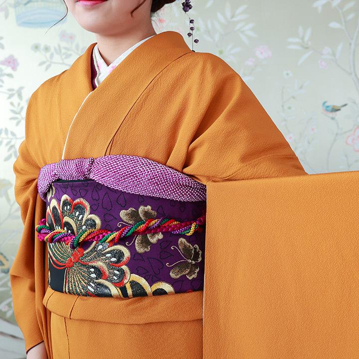 高級正絹 振袖レンタル 送料無料 FS-811 無地 単色 刺繍 金茶色