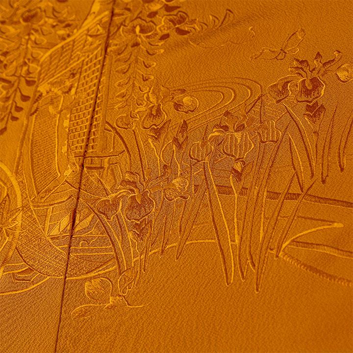 振袖レンタル 成人式 高級正絹 FS-811 無地 単色 刺繍 金茶色 御所車