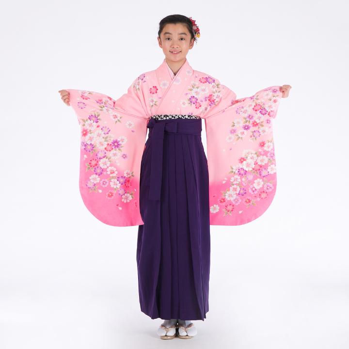 女児　袴セット　140 小学生 卒業式 レンタル 袴 HK-140 ピンク 紫 フルセットレンタル